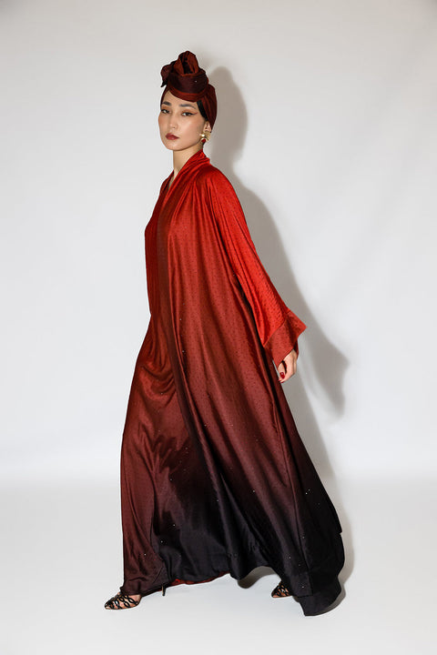 Janara Jones | Abaya Kaftan Red Ombre Rhinestones