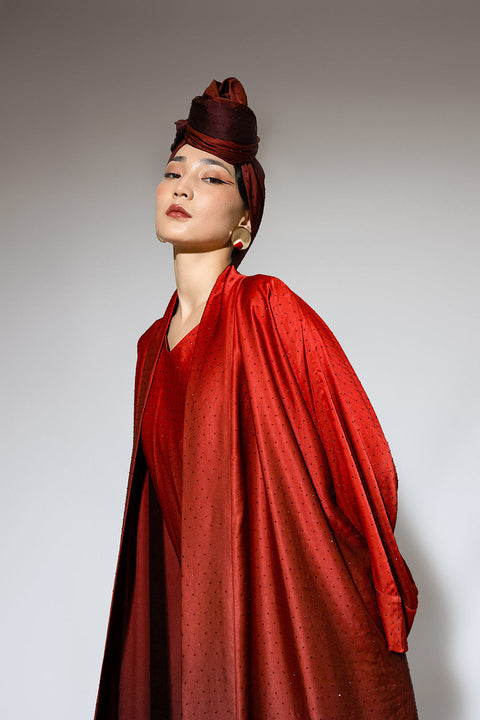 Janara Jones | Abaya Kaftan Red Ombre Rhinestones