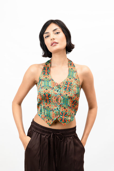 Janara Jones | Snakes Print With Buttons Vest