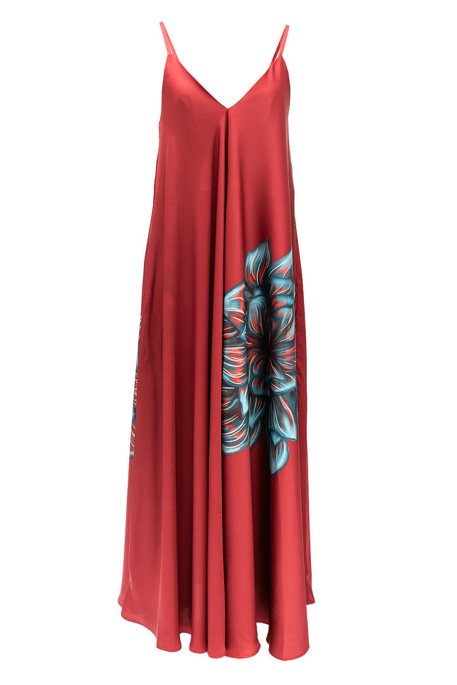 Janara Jones | Wine Blue Rose Print Maxi Dress
