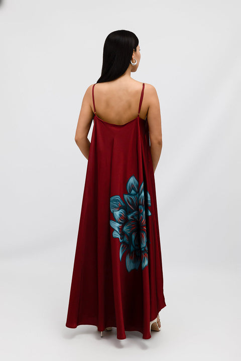 Janara Jones | Wine Blue Rose Print Maxi Dress