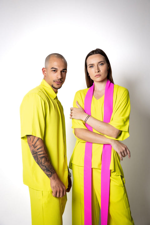 Janara Jones | Yellow Crepe Short Sleeve Shirt