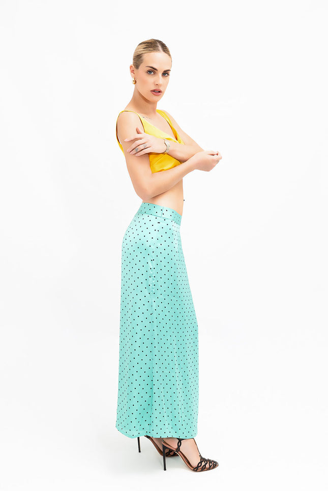Janara Jones | Aquamarine Polkadot Low-Waisted Maxi Skirt