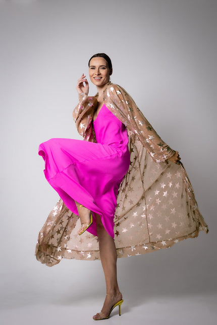 Janara Jones | Kaftan Abaya złoty w srebrne gwiazdy