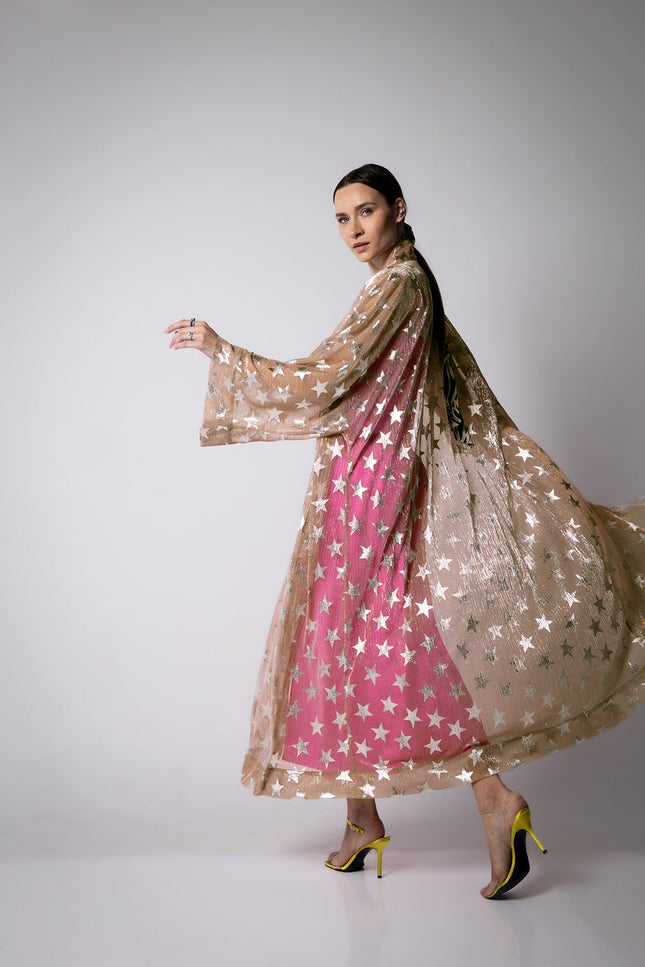 Janara Jones | Kaftan Abaya złoty w srebrne gwiazdy