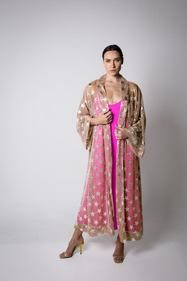 Janara Jones | Kaftan Abaya złoty w srebrne gwiazdy