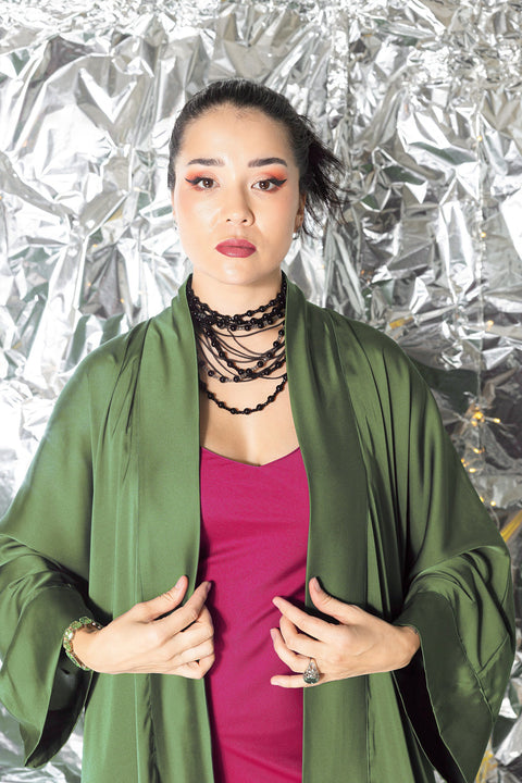 Janara Jones | Olive Satin Abaya Kaftan