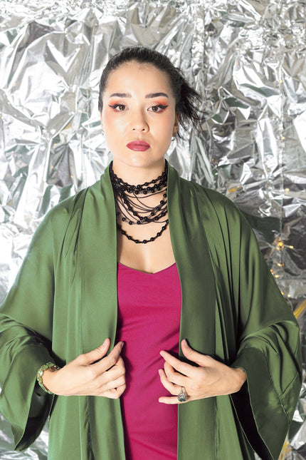 Janara Jones | Olive Satin Abaya Kaftan