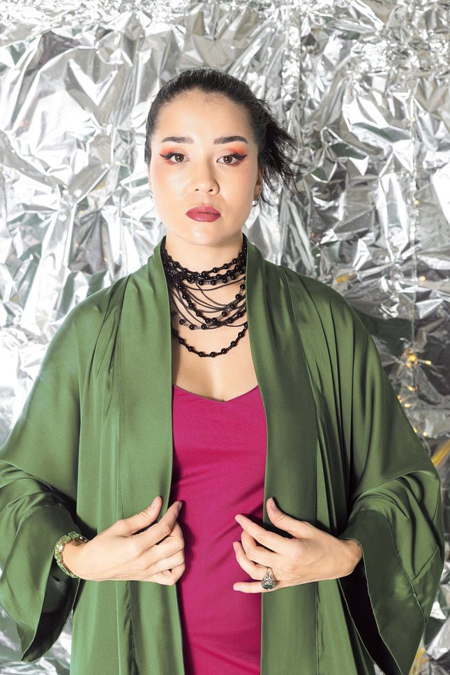 Janara Jones | Olive Satin Abaya Kaftan