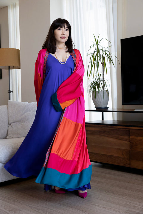 Janara Jones | One Of A Kind Pink Shades Satin Long Abaya Kaftan