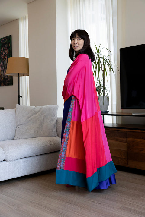 Janara Jones | One Of A Kind Pink Shades Satin Long Abaya Kaftan