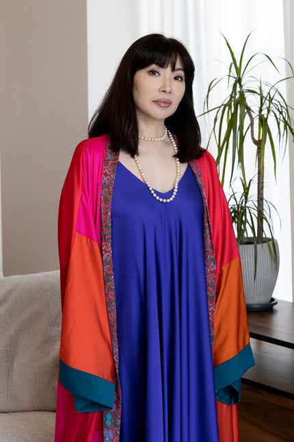 Janara Jones | One Of A Kind Pink Shades Satin Long Abaya Kaftan
