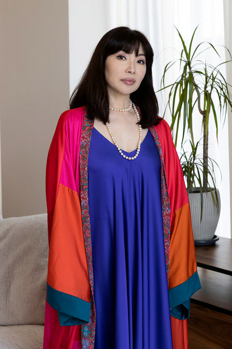 Janara Jones | One Of A Kind Pink Shades Satin Long Abaya Kaftan