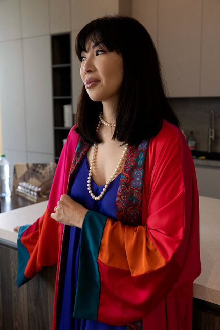 Janara Jones | One Of A Kind Pink Shades Satin Long Abaya Kaftan