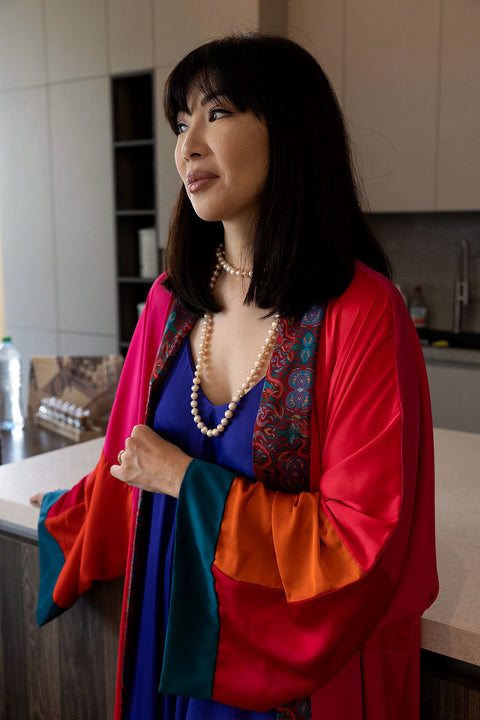 Janara Jones | One Of A Kind Pink Shades Satin Long Abaya Kaftan