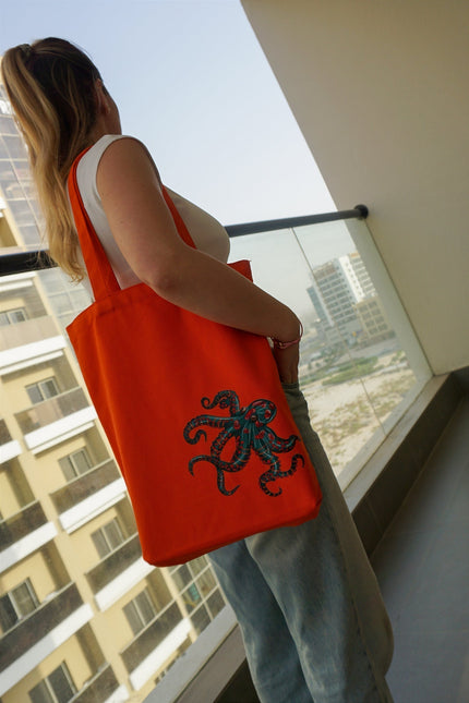 Janara Jones | Orange Octopus Tote Bag