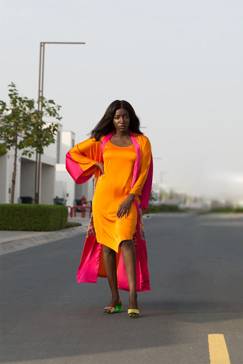 Janara Jones | Orange Scoop-Neck Midi Dress