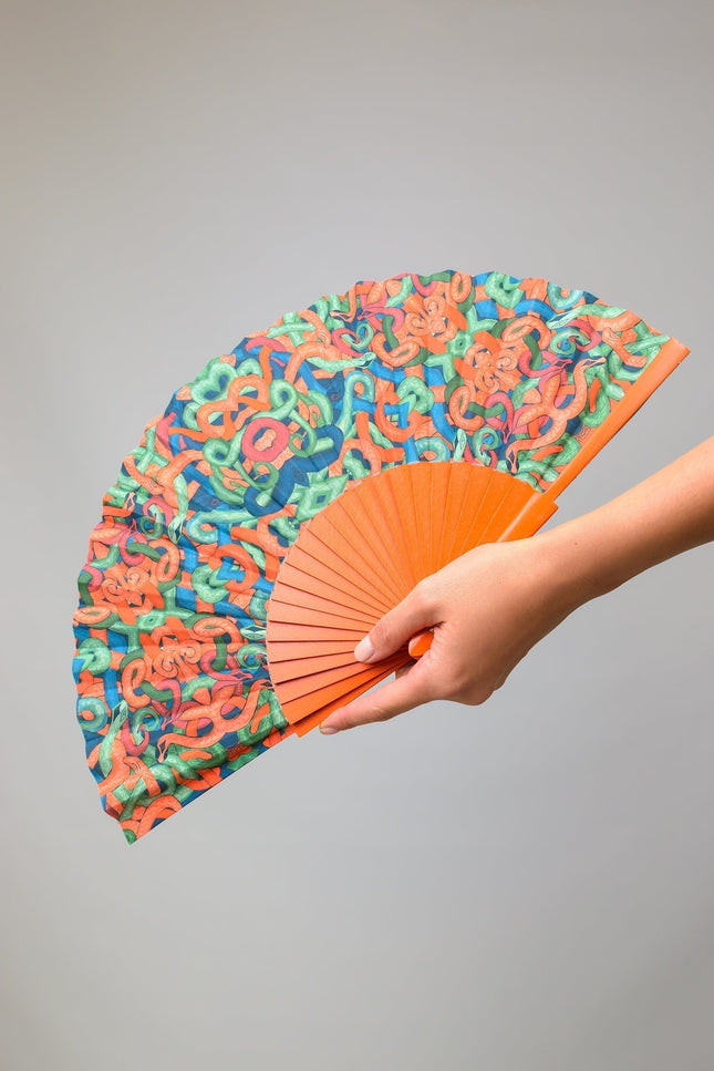 Janara Jones | Snakes Orange Hand Fan