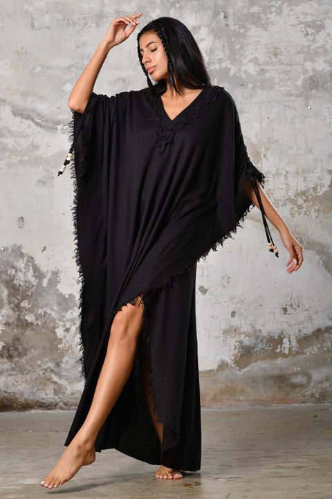 Zhenabia | PUSKUL Kaftan in Black
