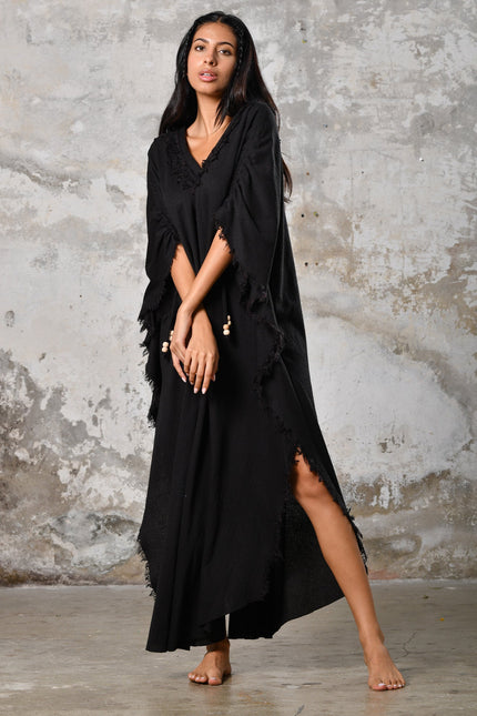 Zhenabia | PUSKUL Kaftan in Black