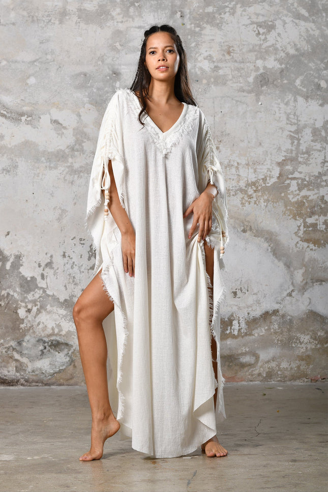 Zhenabia | PUSKUL Kaftan in White