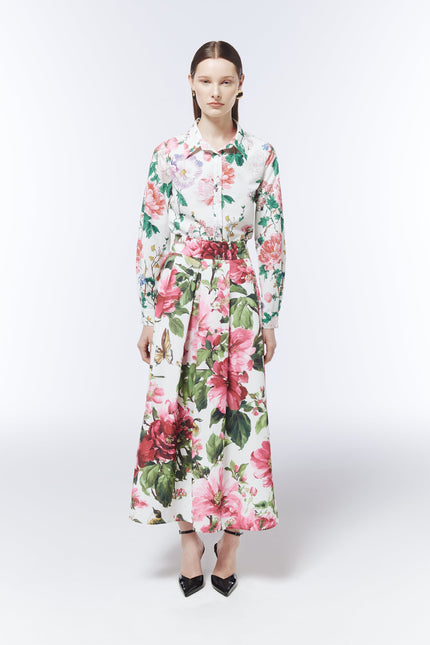 SOUR FIGS floral butterfly high-waisted maxi skirt in Porcelain White front view
