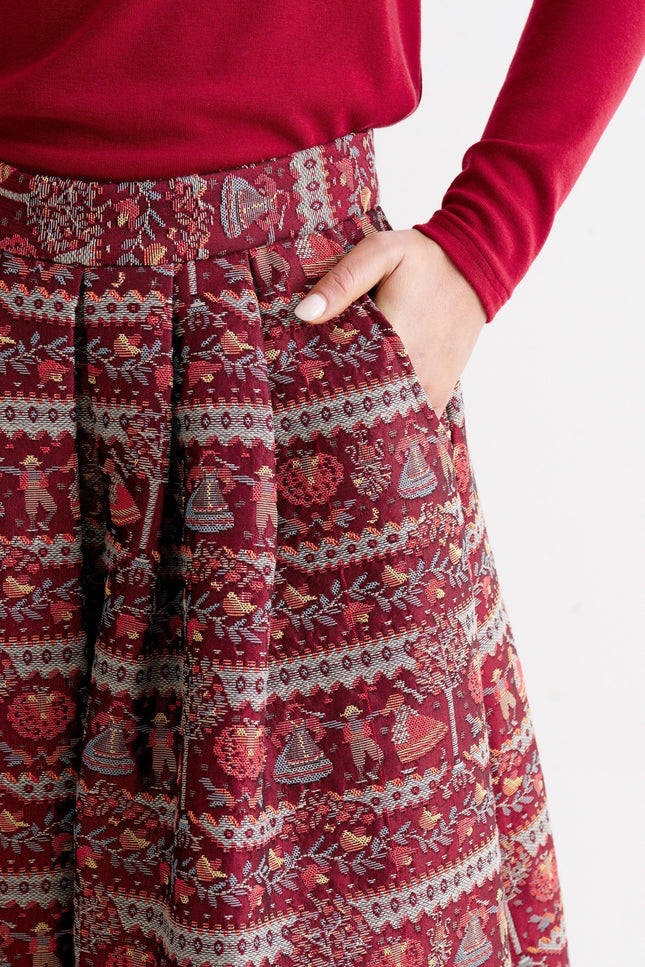Pasadena Heirloom Jacquard Midaxi Skirt - Wine
