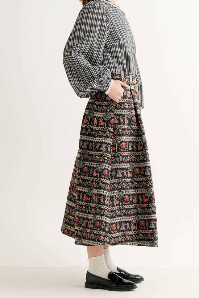 Pasadena Heirloom Jacquard Midaxi Skirt - Black