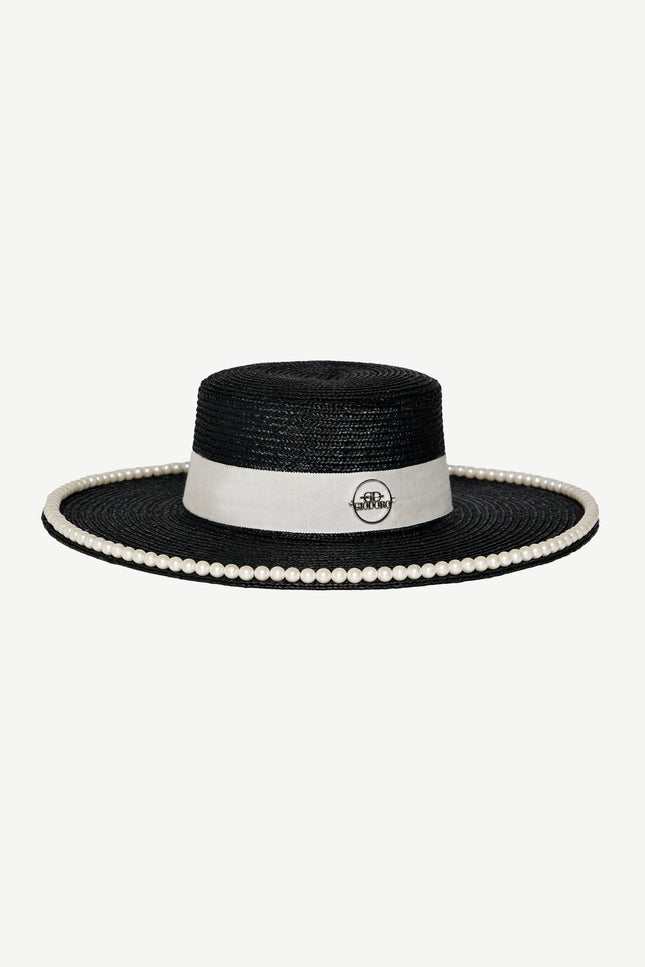 GIODORO | Ixonio Iconic Black Canotier Straw Pearl Hat