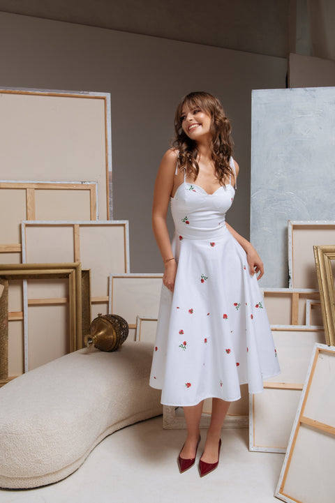 RainSisters | Fit and Flare Dress in White | Petite Fleur