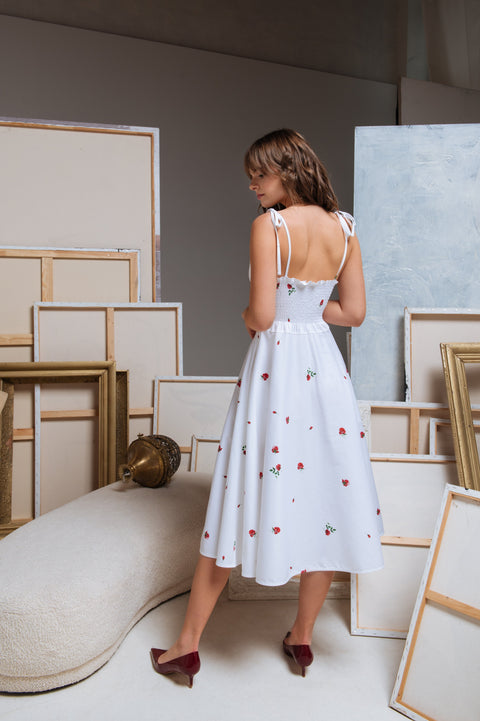 RainSisters | Fit and Flare Dress in White | Petite Fleur