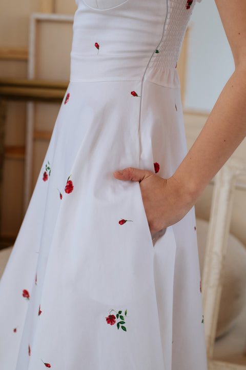 RainSisters | Fit and Flare Dress in White | Petite Fleur