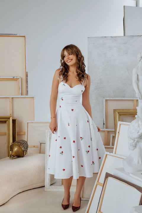 RainSisters | Fit and Flare Dress in White | Petite Fleur