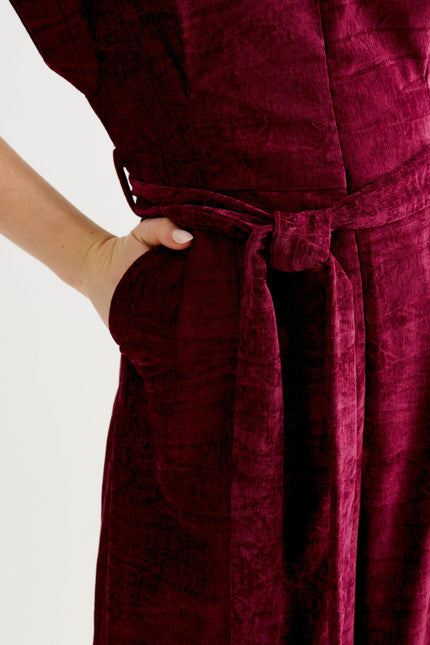 Phoenix Matte Velvet Jumpsuit - Wine