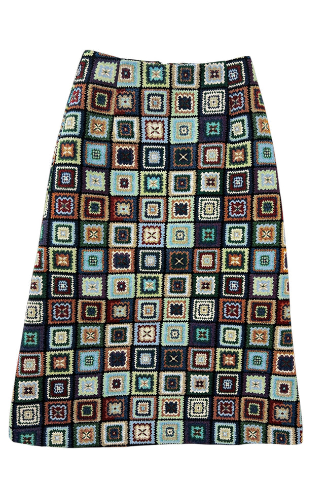 Buffy 70's Patch Jacquard Midi Skirt - Styled