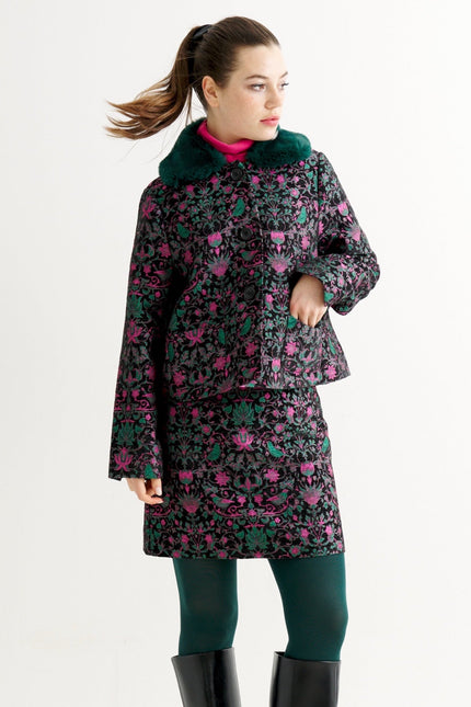 Apple Belle Plume Fur Trim Cropped Jacket