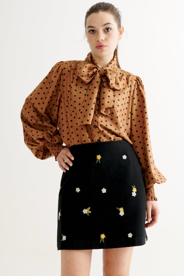 Aubin Daisy Tweed A-Line Skirt - Black