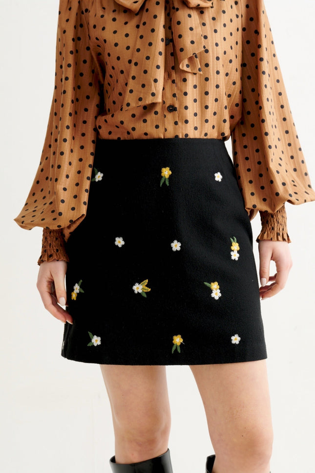 Aubin Daisy Tweed A-Line Skirt - Black