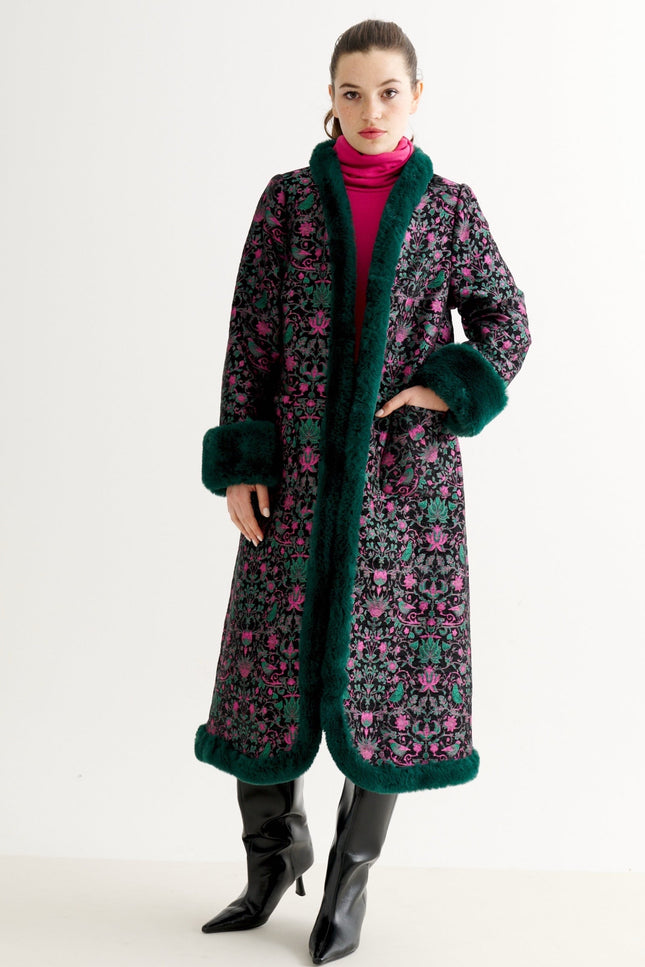 Delphia Belle Plume Fur Trim Coat