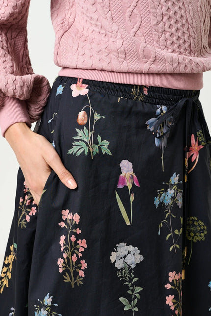 Dixie Flower Press Print Balloon Hem Midi Skirt - Multi - Detail 2