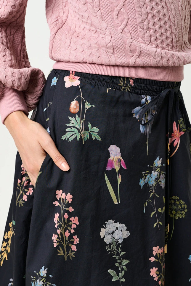 Dixie Flower Press Print Balloon Hem Midi Skirt - Multi - Detail 2