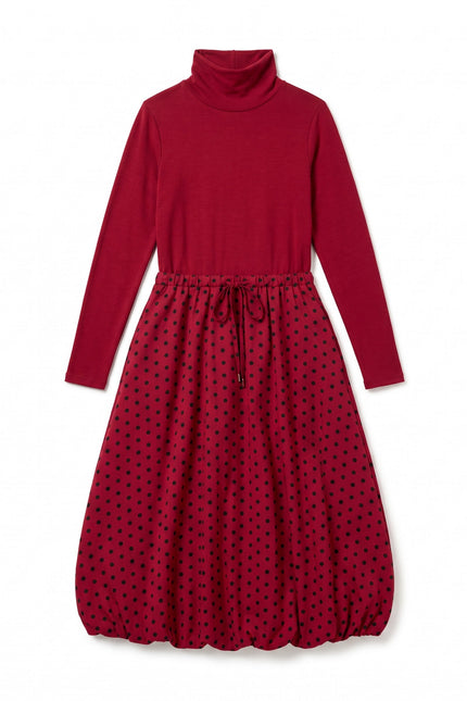 Louche London | Lyra Spot Wine Bubble Hem Midaxi Mixed Media Dress