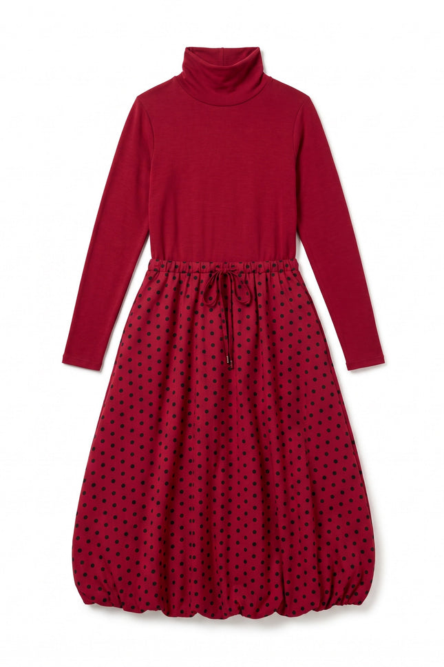 Louche London | Lyra Spot Wine Bubble Hem Midaxi Mixed Media Dress
