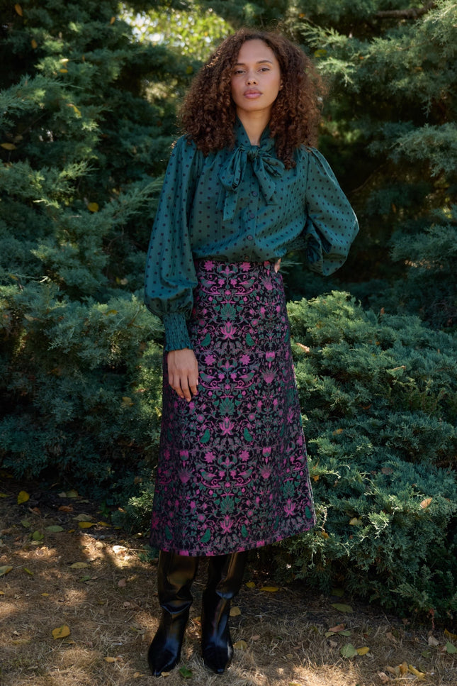 Louche London | Buffy Belle Plume Jacquard Midi Skirt