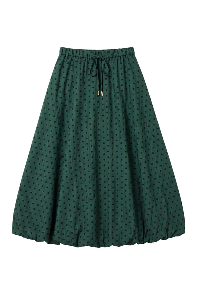 Louche London | Dixie Spot Print Bubble Hem Midi Skirt - Forest Green