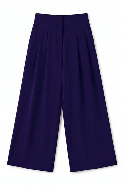 Louche London | Tyler Fine Twill Pleat Front Wide Leg Trouser -  Navy
