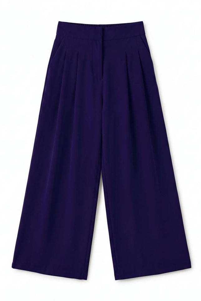 Louche London | Tyler Fine Twill Pleat Front Wide Leg Trouser -  Navy