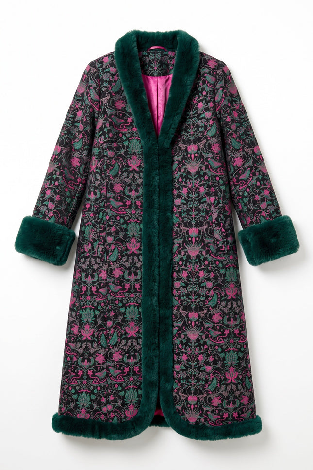 Louche London | Delphia Belle Plume Jacquard Fur Trim Opera Coat
