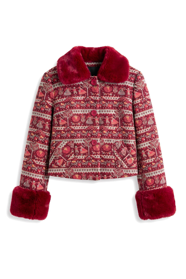 Louche London | Kent Heirloom Jacquard Fur Trim Cropped Jacket