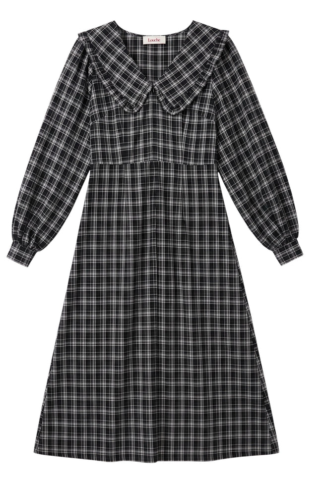 Louche London | Alva Shadow Check Long Sleeve Midi Dress